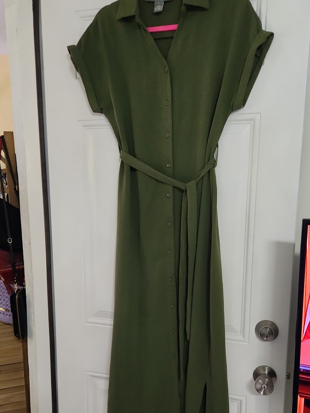 Lark & Grey Olive Green Button Front Midi Dress Small
